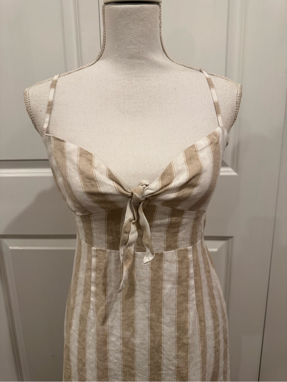 Faithfull the Brand Fiscardo Linen Striped Tie Front Midi Dress M/6 - Picture 7 of 16